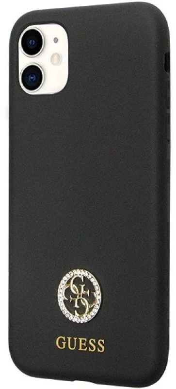 Guess GUHCN614DGPK Apple iPhone 11 / Xr 6.1″ juodos spalvos kietas dėklas Silicone Logo Strass 4G