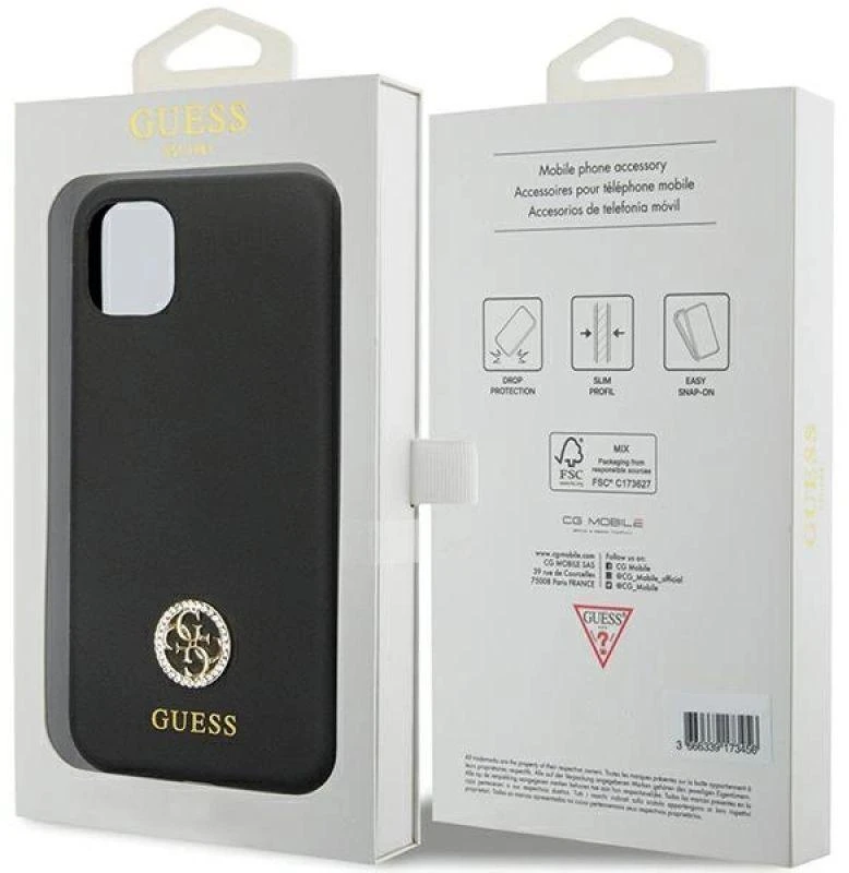 Guess GUHCN614DGPK Apple iPhone 11 / Xr 6.1″ juodos spalvos kietas dėklas Silicone Logo Strass 4G