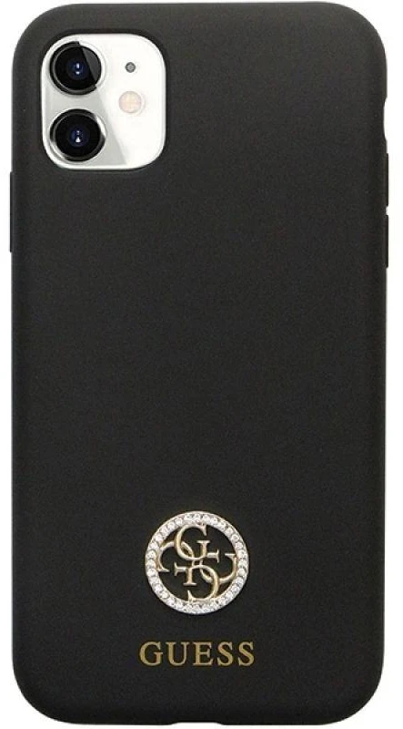 Guess GUHCN614DGPK Apple iPhone 11 / Xr 6.1″ juodos spalvos kietas dėklas Silicone Logo Strass 4G