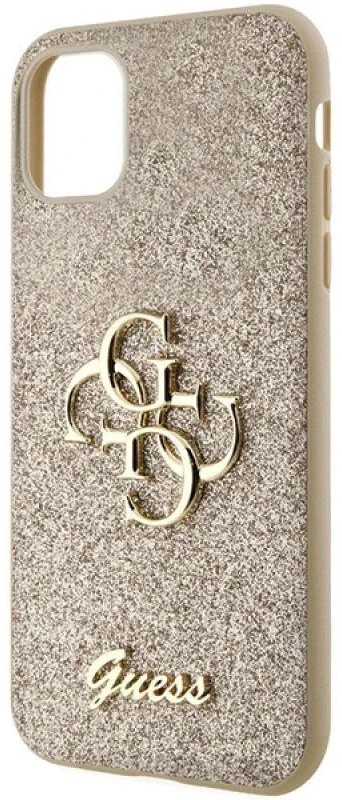 Guess GUHCN61HG4SGD Apple iPhone 11 / Xr 6.1″ auksinis kietas dėklas Glitter Script Big 4G