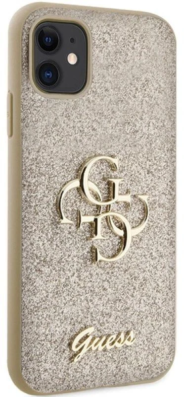 Guess GUHCN61HG4SGD Apple iPhone 11 / Xr 6.1″ auksinis kietas dėklas Glitter Script Big 4G