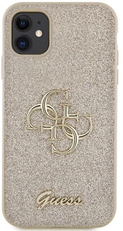 Guess GUHCN61HG4SGD Apple iPhone 11 / Xr 6.1″ auksinis kietas dėklas Glitter Script Big 4G