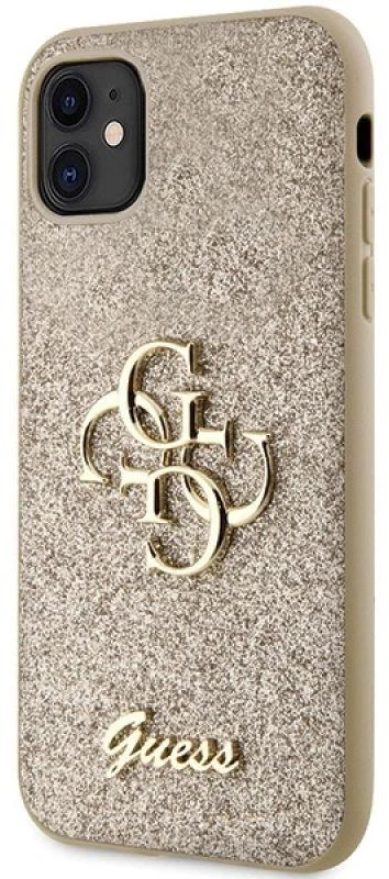 Guess GUHCN61HG4SGD Apple iPhone 11 / Xr 6.1″ auksinis kietas dėklas Glitter Script Big 4G