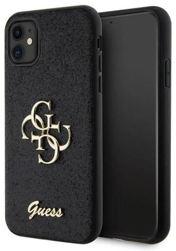 Guess GUHCN61HG4SGK Apple iPhone 11 / Xr 6.1″ juodos spalvos kietas dėklas Glitter Script Big 4G