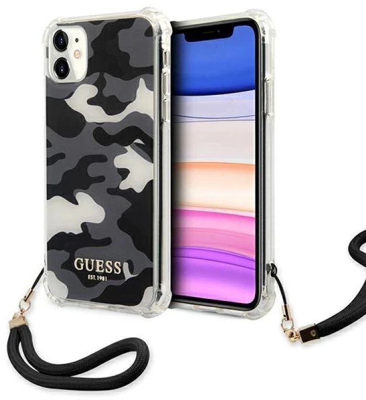 Karl Lagerfeld Guess telefono dėklas iPhone 11 GUHCN61KSARBK juodas hard telefono dėklas Camo Collection