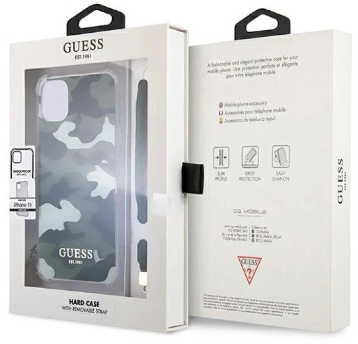 Guess telefono dėklas iPhone 11 GUHCN61KSARKA khaki hard telefono dėklas Camo Collection