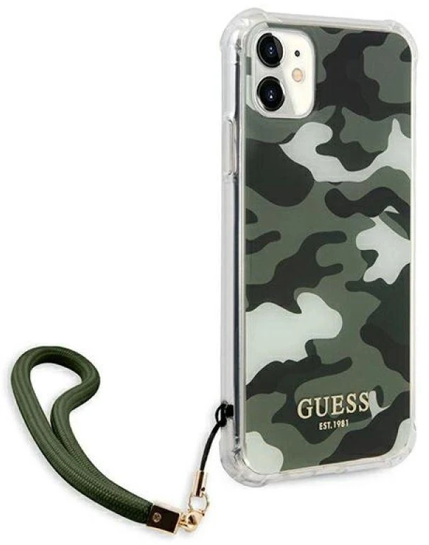 Guess telefono dėklas iPhone 11 GUHCN61KSARKA khaki hard telefono dėklas Camo Collection