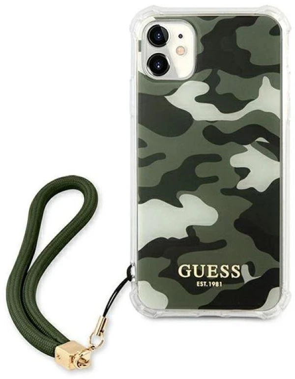 Guess telefono dėklas iPhone 11 GUHCN61KSARKA khaki hard telefono dėklas Camo Collection