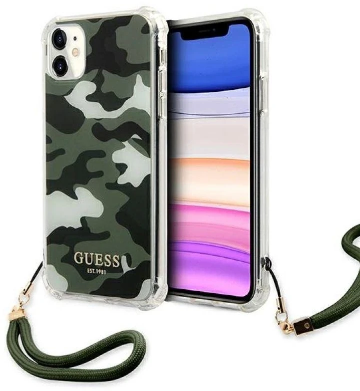 Guess telefono dėklas iPhone 11 GUHCN61KSARKA khaki hard telefono dėklas Camo Collection