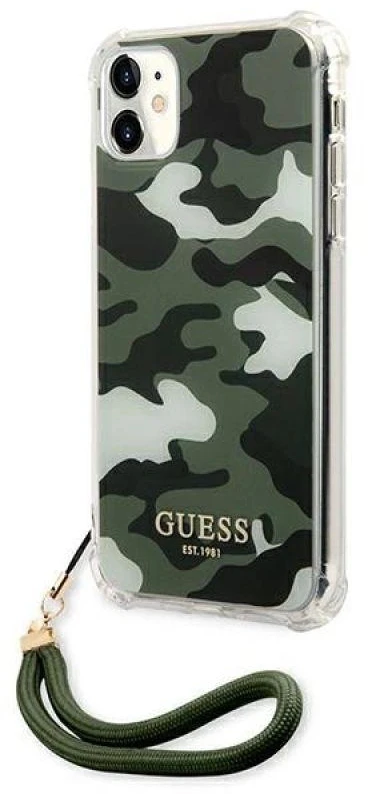 Guess telefono dėklas iPhone 11 GUHCN61KSARKA khaki hard telefono dėklas Camo Collection