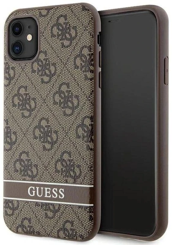Guess GUHCN61P4SNW Apple iPhone 11 / Xr rudos spalvos kietas dėklas 4G Stripe