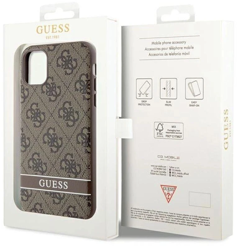 Guess GUHCN61P4SNW Apple iPhone 11 / Xr rudos spalvos kietas dėklas 4G Stripe