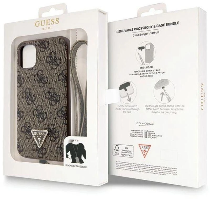 Guess GUHCN61P4TDSCPW Apple iPhone 11 / Xr 6.1″ rudos spalvos kietas dėklas Crossbody 4G Metal Logo