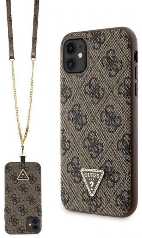 Guess GUHCN61P4TDSCPW Apple iPhone 11 / Xr 6.1″ rudos spalvos kietas dėklas Crossbody 4G Metal Logo