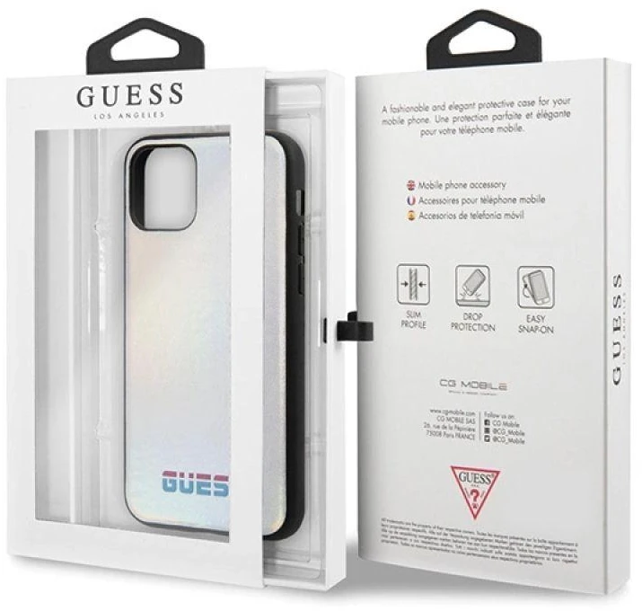 Guess dėklas iPhone 11 Pro Max GUHCN65BLD sidabrinis kietas dėklas Vaivorykštis