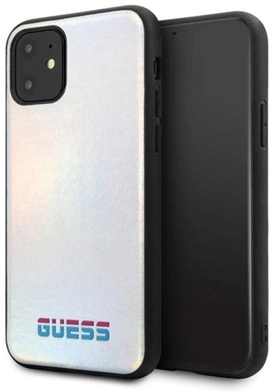 Guess dėklas iPhone 11 Pro Max GUHCN65BLD sidabrinis kietas dėklas Vaivorykštis