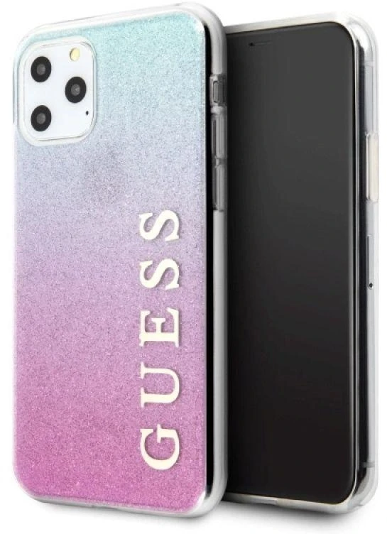 Guess dėklas, skirtas iPhone 11 Pro Max GUHCN65PCUGLPBL rožinės-mėlynos spalvos kietas dėklas Glitter Gradient