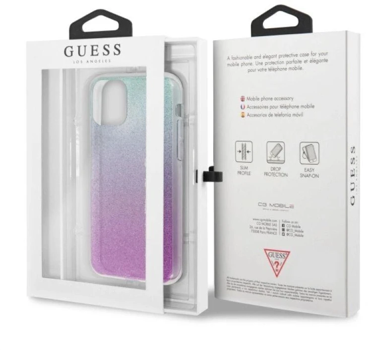 Guess dėklas, skirtas iPhone 11 Pro Max GUHCN65PCUGLPBL rožinės-mėlynos spalvos kietas dėklas Glitter Gradient