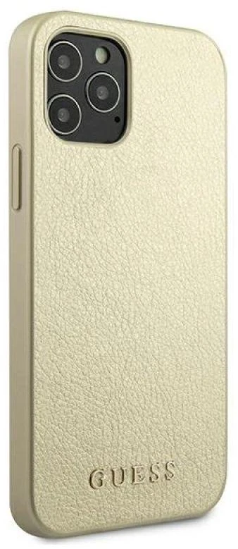 Guess GUHCP12LIGLGO Apple iPhone 12 Pro Max 6,7″ auksinis kietas dėklas Iridescent