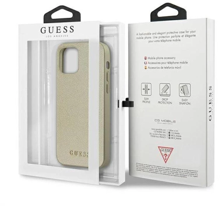 Guess GUHCP12LIGLGO Apple iPhone 12 Pro Max 6,7″ auksinis kietas dėklas Iridescent