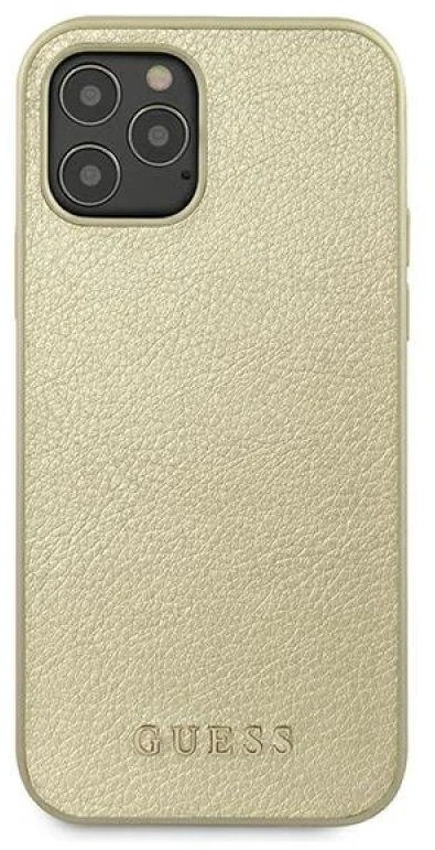 Guess GUHCP12LIGLGO Apple iPhone 12 Pro Max 6,7″ auksinis kietas dėklas Iridescent