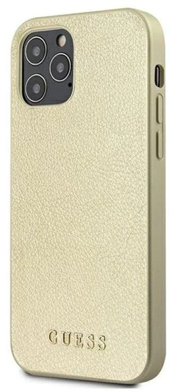Guess GUHCP12LIGLGO Apple iPhone 12 Pro Max 6,7″ auksinis kietas dėklas Iridescent
