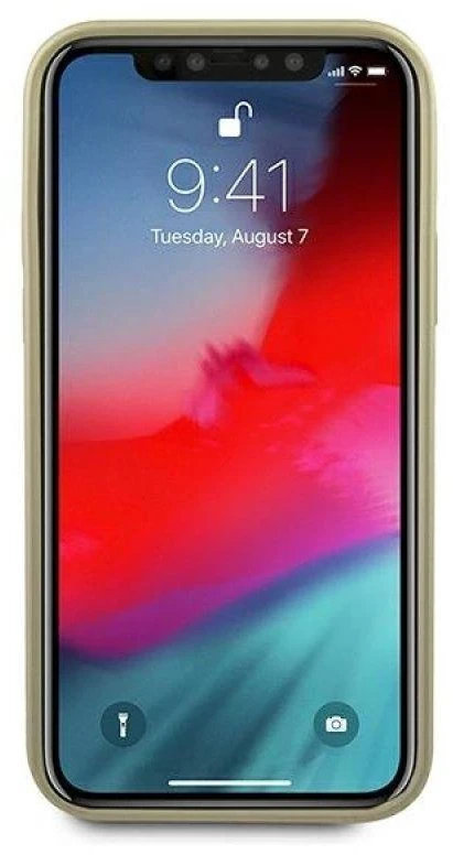 Guess GUHCP12LIGLGO Apple iPhone 12 Pro Max 6,7″ auksinis kietas dėklas Iridescent