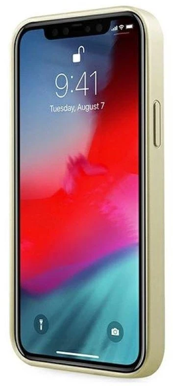 Guess GUHCP12LIGLGO Apple iPhone 12 Pro Max 6,7″ auksinis kietas dėklas Iridescent
