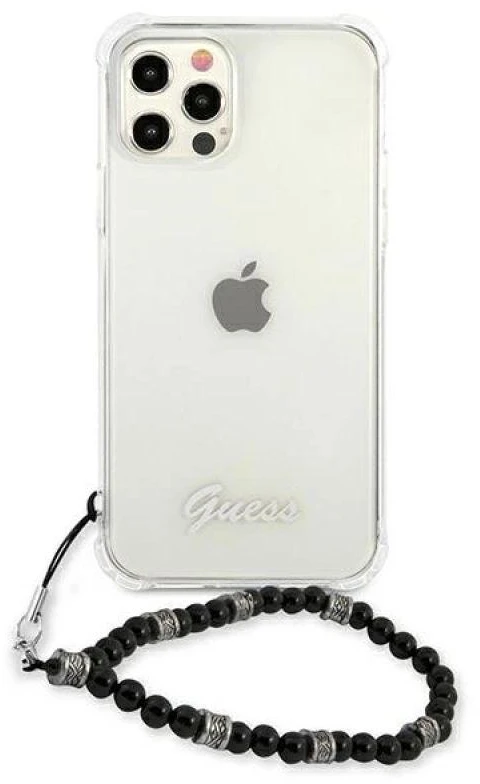 Guess GUHCP12LKPSBK Apple iPhone 12 Pro Max 6,7″ skaidrus kietas dėklas juodos spalvos Pearl