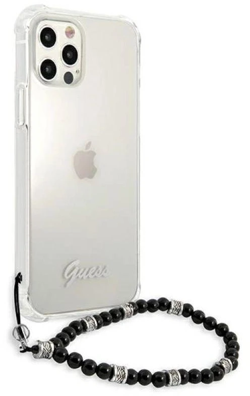 Guess GUHCP12LKPSBK Apple iPhone 12 Pro Max 6,7″ skaidrus kietas dėklas juodos spalvos Pearl