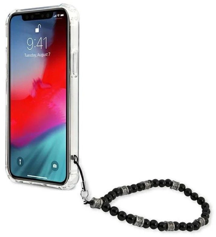Guess GUHCP12LKPSBK Apple iPhone 12 Pro Max 6,7″ skaidrus kietas dėklas juodos spalvos Pearl