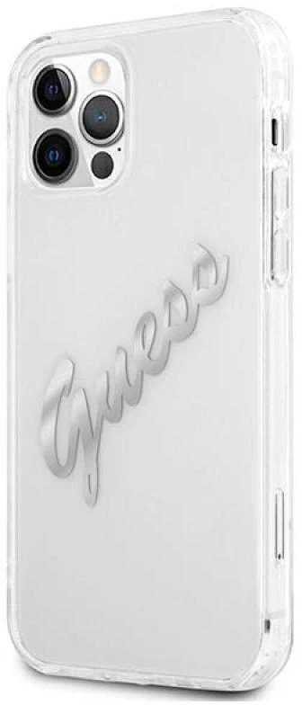 Guess GUHCP12LKTRSVSI iPhone 12 Pro Max 6.7" Skaidrus kietasis dėklas Vintažinis Sidabrinis Užrašas