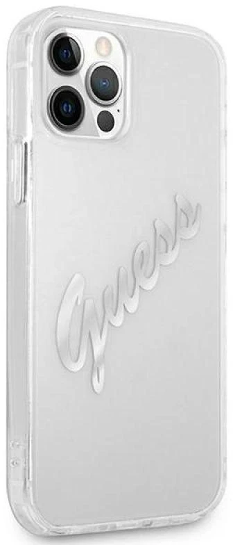 Dėklas GUESS GUHCP12LKTRSVSI IPHONE 12 PRO MAX 6.7 "TRANSPARENT HARDCASE VINTAGE SCRIPT Sidabrinis