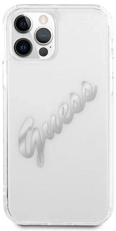 Dėklas GUESS GUHCP12LKTRSVSI IPHONE 12 PRO MAX 6.7 "TRANSPARENT HARDCASE VINTAGE SCRIPT Sidabrinis