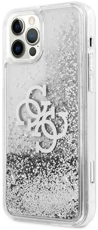 Guess GUHCP12LLG4GSI Apple iPhone 12 Pro Max 6,7″ sidabrinis kietas dėklas 4G Big Liquid Glitter