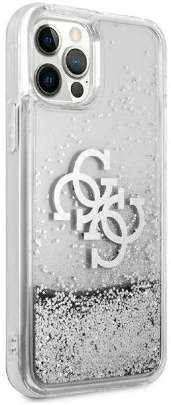 Guess GUHCP12LLG4GSI Apple iPhone 12 Pro Max 6,7″ sidabrinis kietas dėklas 4G Big Liquid Glitter