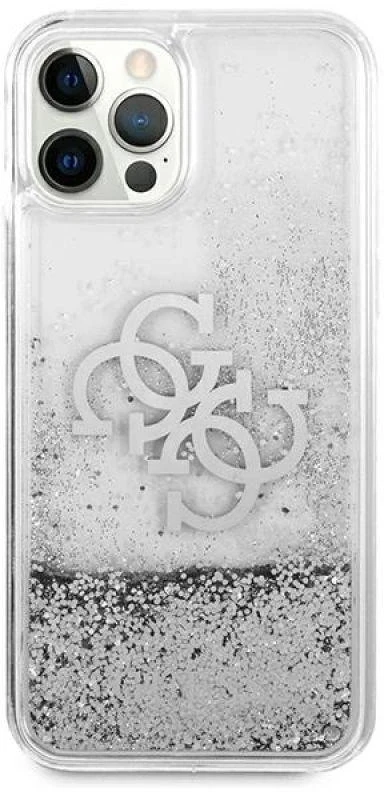 Guess GUHCP12LLG4GSI Apple iPhone 12 Pro Max 6,7″ sidabrinis kietas dėklas 4G Big Liquid Glitter