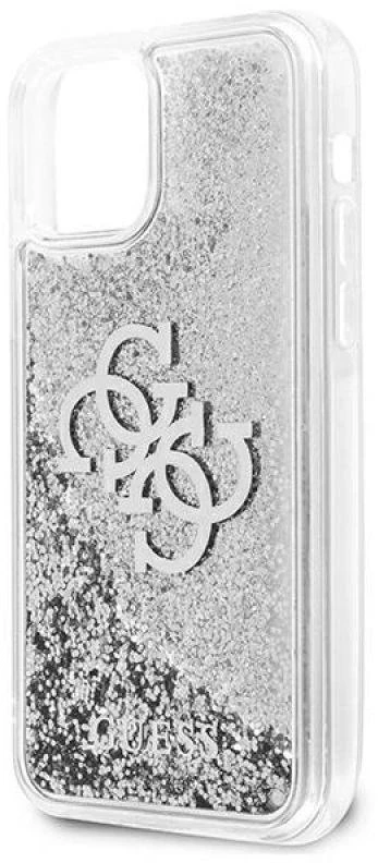 Guess GUHCP12LLG4GSI Apple iPhone 12 Pro Max 6,7″ sidabrinis kietas dėklas 4G Big Liquid Glitter