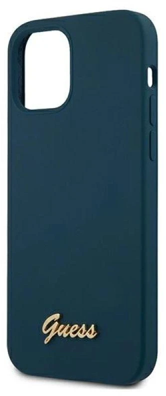Guess GUHCP12LLSLMGBL Apple iPhone 12 Pro Max 6,7" mėlynas kietas dėklas metalinis logotipas užrašas