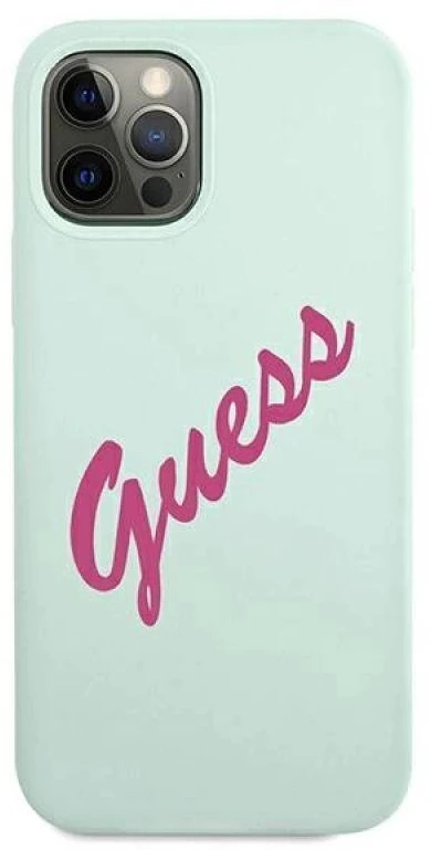 Guess GUHCP12LLSVSBF iPhone 12 Pro Max 6.7" mėlynos fuksijos/mėlynos fuksijos silikoninis kietasis dėklas Vintage