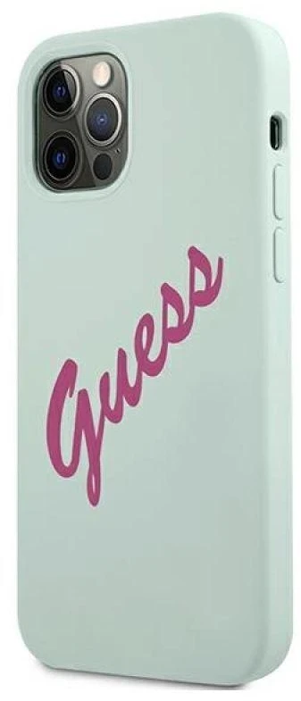 Guess GUHCP12LLSVSBF iPhone 12 Pro Max 6.7" mėlynos fuksijos/mėlynos fuksijos silikoninis kietasis dėklas Vintage