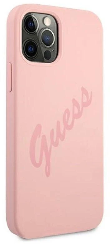 Guess GUHCP12LLSVSPI Apple iPhone 12 Pro Max 6,7″ rožinės spalvos kietas dėklas Script Vintage