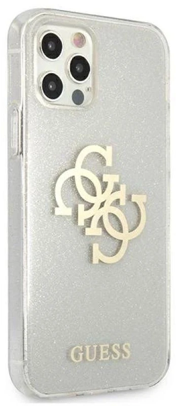 Guess GUHCP12LPCUGL4GTR Apple iPhone 12 Pro Max 6,7″ skaidrus kietas dėklas Glitter 4G Big Logo