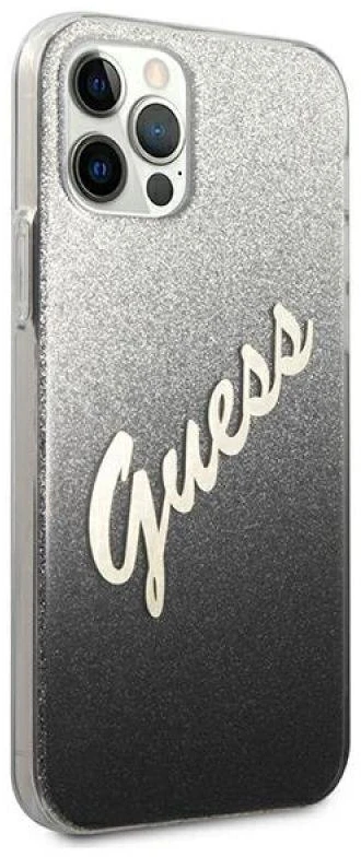 Dėklas GUESS GLITTER GRADIENT SCRIPT IPHONE 12 PRO MAX Juodas