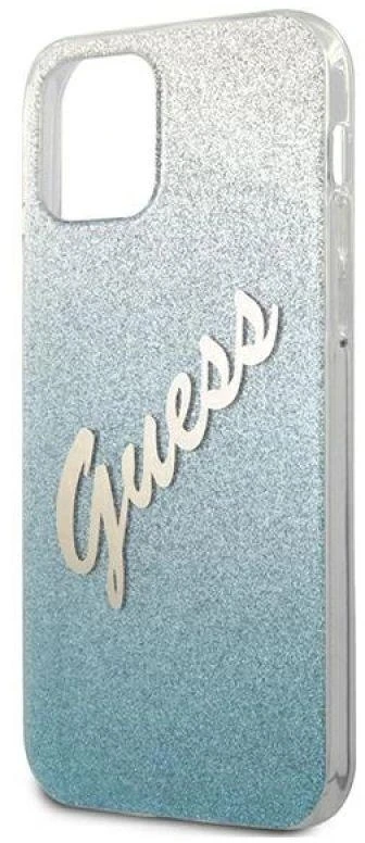 Guess GUHCP12LPCUGLSBL Apple iPhone 12 Pro Max 6,7″ mėlynas kietas dėklas Glitter Gradient Script