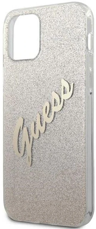 Dėklas GUESS GLITTER GRADIENT SCRIPT IPHONE 12 PRO MAX GOLD