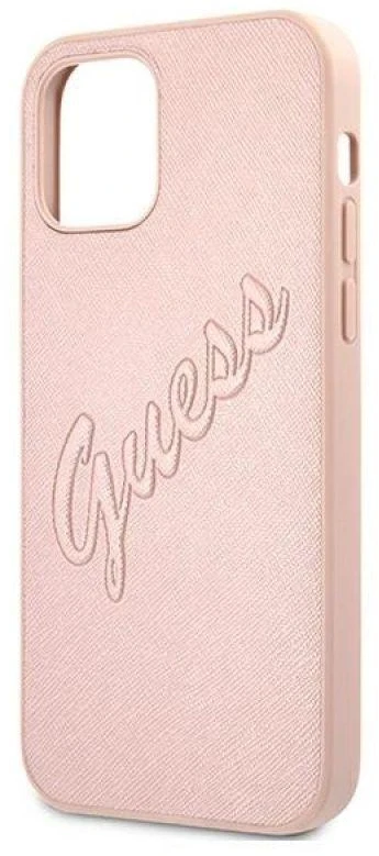 GUESS GUHCP12LRSAVSRG KIETUS DĖKLAS SAFFIANO VINTAGE IPHONE 12 PRO MAX Rožinis
