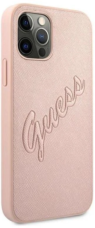 GUESS GUHCP12LRSAVSRG KIETUS DĖKLAS SAFFIANO VINTAGE IPHONE 12 PRO MAX Rožinis