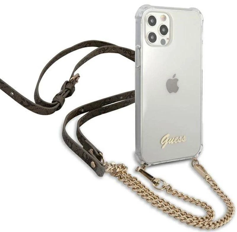 Apple iPhone 12 / 12 Pro Guess dėklas 4G Gold Chain (GUHCP12MKC4GSGO) skaidrus