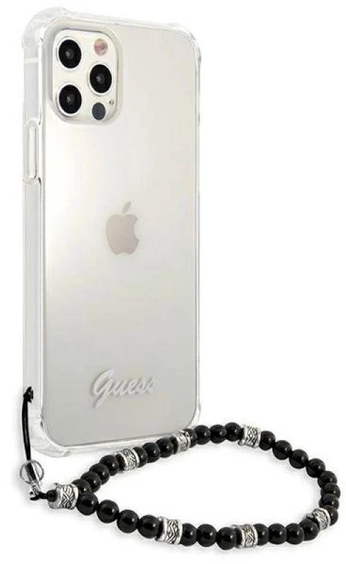 Guess GUHCP12MKPSBK Apple iPhone 12/12 Pro 6,1″ skaidrus kietas dėklas juodos spalvos Pearl